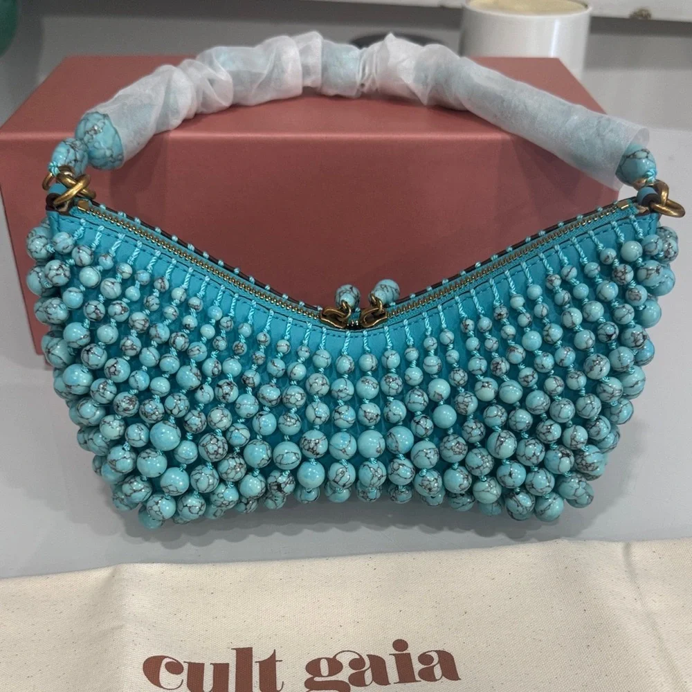 cult gaia Turquoise Beaded Mercier Shoulder Bag with box + dustbag - Picture 4 of 13